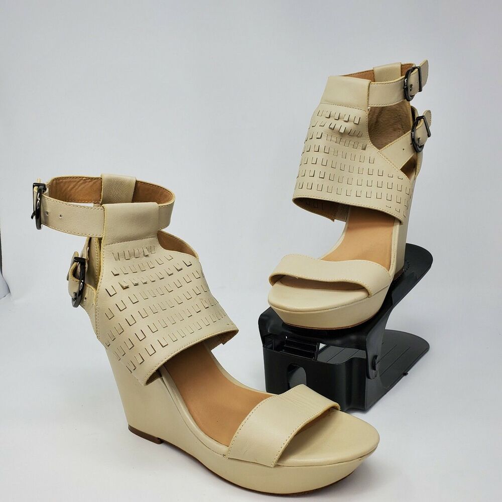Joe's Jeans Womens Kent Wedge Platform Leather Sandals Bone Size 8.5
